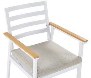 Set di 4 sedie da giardino in alluminio bianco beige con cuscini per sedili con finitura verniciata a polvere per esterni Beliani
