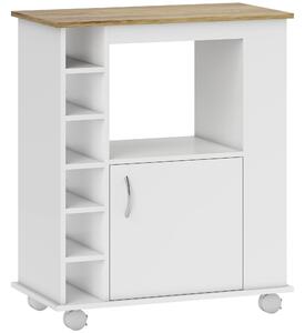 Carrello cucina moderno con diversi spazi e Armadietto, 3 ripiani laterali 4 Ripiani Regolabili, Ruote Girevoli e Freno, Bianco | Aosom Italy