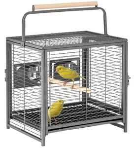 PawHut Gabbia per Pappagalli con Vassoio rimovibile, Ciotole in Acciaio e 2 Posatoi, 48x38x65cm Nero | Aosom Italy