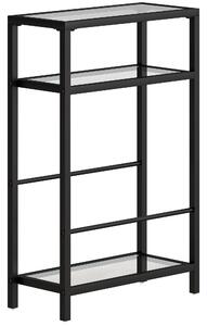 HOMCOM Tavolino da Salotto a 3 Ripiani Compatto in Vetro e Acciaio, 40x18x62 cm, Nero