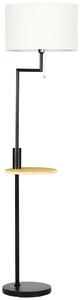 HOMCOM Lampada da Terra con Mensola Integrata in Bambù, Paralume in Tessuto Effetto Lino, Base in Acciaio, Nero e Beige | Aosom Italy