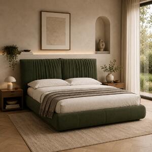 Letto Matrimoniale Libra Pelle Nabuk Premium con Testiera Drappeggiata - Design Elegante e Avvolgente