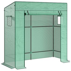 Outsunny Serra per Piante con 2 Finestre Laterali a Rete e Ingresso Avvolgibile, in PE e Acciaio, 196x77x197 cm, Verde | Aosom Italy