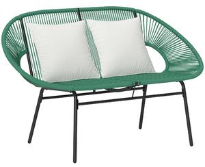 Outsunny Divano da Giardino 2 Posti in Rattan PE e Acciaio con Cuscini e Braccioli, 132x72x83 cm, Verde | Aosom Italy