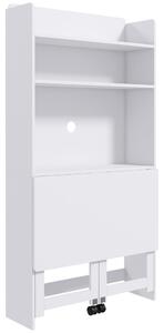 HOMCOM Scrivania Pieghevole con Libreria, 2 Ruote e 4 Ripiani, Tavolo Salvaspazio Moderna con Foro Passacavi, 80x69x155 cm, Bianco | Aosom Italy