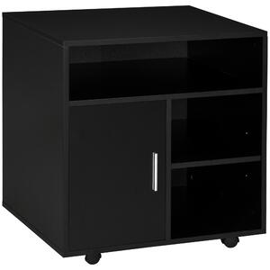 HOMCOM Mobile Porta Stampante con Ruote a Freno, Mobiletto per Stampante con Armadietto Anta Soft Close, 3 Scomparti Aperti, Ripiano Regolabile, Multiuso per Ufficio Studio, 60x50x65.5 cm, Nero | Aosom Italy