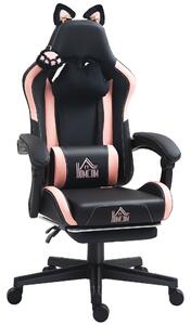 HOMCOM Sedia da Gaming Reclinabile con Poggiapiedi e Cuscini, in Finta Pelle e Spugna, 65x62x116-124 cm, Rosa e Nero | Aosom Italy