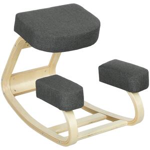 Vinsetto Sedia Ergonomica con Inginocchiatoio in Legno di Betulla e Cuscino, 51x69x58 cm, Grigio | Aosom Italy