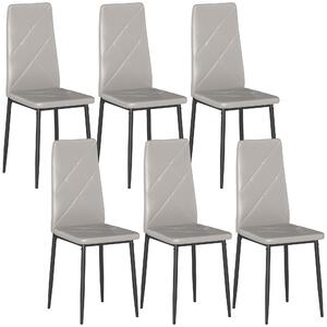 HOMCOM Set di 6 Sedie da Pranzo Moderne con Schienale Alto in Finta Pelle e Acciaio, 41x50x97 cm, Grigio | Aosom Italy