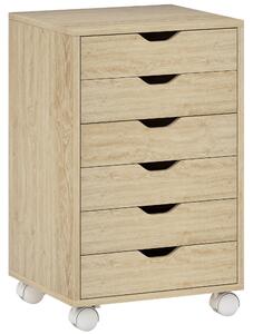 HOMCOM Cassettiera da Ufficio a 6 Cassetti con 4 Ruote e Blocco, 40x35x63 cm, Rovere | Aosom Italy
