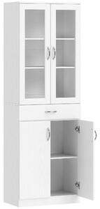 HOMCOM Credenza Cucina con 2 Armadietti e un Cassetto, Mensole Regolabili e Ante in Vetro, 60x35x180 cm, Bianco | Aosom Italy