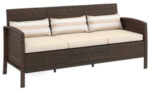 Outsunny Divano da Giardino a 3 Posti in rattan PE e Acciaio, 173x68x78 cm, Marrone