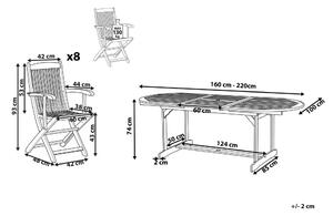 Set da pranzo per esterni in legno di acacia chiaro tavolo da 8 posti sedie pieghevoli design rustico Beliani