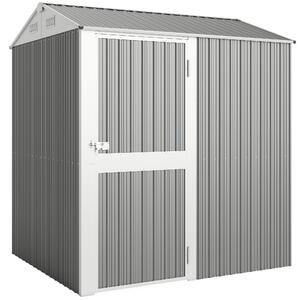 Outsunny Casetta da Giardino Alta in Acciaio da 3.51m² con Prese d'Aria e Porta Bloccabile, 209x177x236 cm, Argento | Aosom Italy