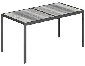 Outsunny Tavolo da Giardino 4-6 Persone con Piano Effetto Legno, in Acciaio e Plastica PSPC, 150x80x74 cm, Grigio e Nero | Aosom Italy