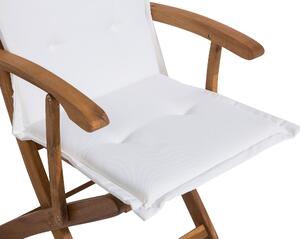 Set di 2 sedie da pranzo da giardino in legno chiaro con cuscino bianco struttura in legno di acacia pieghevole design rustico Beliani