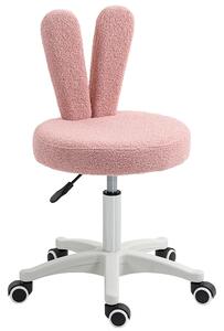 HOMCOM Sedia da Scrivania a Orecchie di Coniglio ad Altezza Regolabile e Rivestita in Pile Teddy Rosa, 53x53x70-84 cm | Aosom Italy