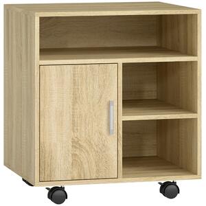 HOMCOM Mobiletto Porta Stampante con Ripiani Aperti e Armadietto in Legno, 60x50x65.5cm, Color Legno | Aosom Italy