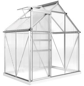 Outsunny Serra in Policarbonato e Alluminio con Porta a Battente e Finestra a Tetto, 192.5x131x200 cm, Argento | Aosom Italy