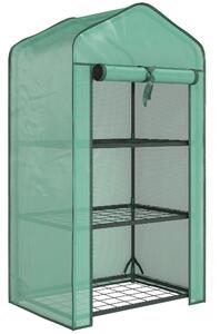 Outsunny Mini Serra da Giardino con Copertura in PE, 3 Ripiani e Porta Avvolgibile, 59x39x127cm, Verde | Aosom Italy