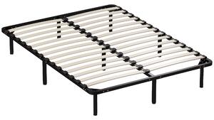 Letto Matrimoniale Industriale 190x140x31 cm a 28 Doghe con Spazio Contenitore in Legno e Acciaio Nero e Legno