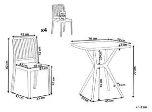 Set da pranzo da giardino in plastica bianca a 4 posti tavolo quadrato sedie impilabili resistenti alle intemperie Beliani