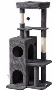 Albero Tiragraffi per Gatti 59x55x132 cm con Pali in Sisal Cuccia e Casetta in Truciolare e Peluche Grigio Scuro