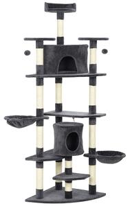 Albero Tiragraffi per Gatti 60x60x200 cm con Casette e Amache in Peluche e Sisal Grigio Scuro