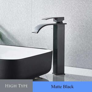 Rubinetto per lavabo di alta qualità - Miscelatore monocomando a cascata per lavabi da appoggio - Montaggio con un foro - Montaggio a incasso - Acqua calda e fredda - Finitura nera opaca