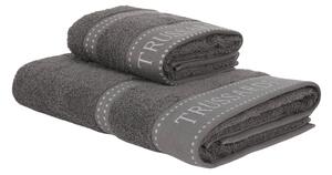 Asciugamano Con Ospite In Acrilico Dralon Ribbon 40X60 60X110 Trussardi Tinta Unita Antracite Caleffi