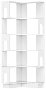HOMCOM Scaffale Portaoggetti a 6 livelli, Libreria ad Angolo con Pannelli Laterali ad Arco, 60x60x165,5 cm, Bianco | Aosom Italy