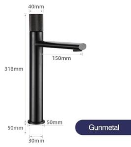 Miscelatore monocomando per lavabo – Adatto per il bagno – Acqua calda e fredda – Montaggio a 1 foro sul lavabo, con attacco G1/2 – Manopola scanalata, finitura in ottone spazzolato