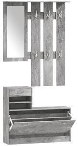 Homcom Mobile da Ingresso Appendiabiti con Scarpiera e Specchio, Mensole e Cassetto, 90x22x116cm Grigio Cemento|Aosom