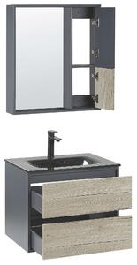 Set di mobili da bagno in 4 pezzi in MDF grigio 60 cm mobiletto in ceramica con specchio Beliani