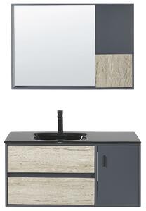 Set di 4 mobili da bagno in MDF grigio 100 cm mobiletto in ceramica con specchio Beliani