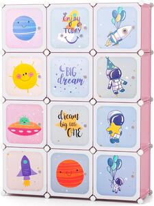 Armadio per bambini - Scaffale modulare in plastica con ante - 12 scomparti - 2 aste appendiabiti - Espandibile - Rosa