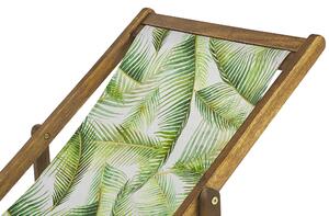 Set di 2 sedie sdraio da giardino in legno di acacia chiaro e tessuto con motivo a foglie di palma verde Tele di Sostituzione Beliani