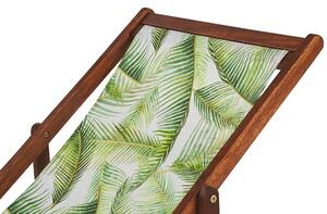 Set di 2 sedie a sdraio da giardino struttura legno acacia scuro con motivo a foglie di palma in tessuto amaca sedile reclinabile pieghevole Tele di Sostituzione Beliani