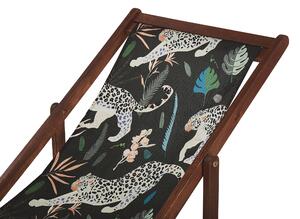 Set di 2 sedie a sdraio da giardino con struttura in legno di acacia scuro motivo animale tessuto amaca sedile reclinabile e pieghevole Tele di Sostituzione Beliani