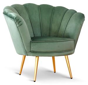 Poltrona Maia in Velluto Verde Menta, Monocolore o con retro in Microfibra Fantasia Esotica, Gambe Oro
