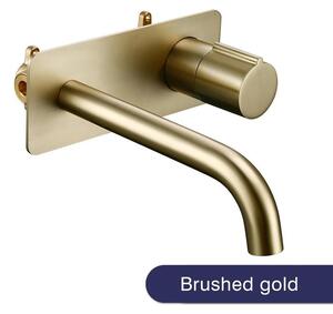 Miscelatore monocomando da parete per lavabo – 2 fori – Acqua calda e fredda – Corpo in ottone – Piastra di copertura – Finitura oro spazzolato