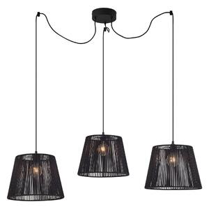 Lampada a sospensione da esterno nera con paralume in corda nera a 3 luci IP44 - Cava Jayla