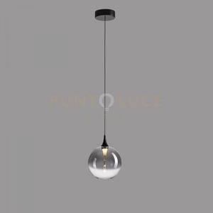Lampada a sospensione bolla, metallo nero opaco + paralume in vetro