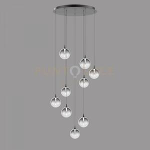 Lampada a sospensione bolla, metallo nero opaco + 9 vetri fumè led 