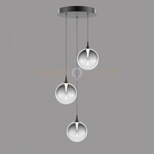 Lampada a sospensione bolla, metallo nero opaco + paralume in vetro
