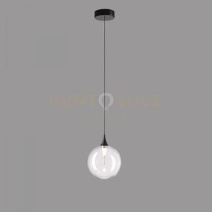 Lampada a sospensione bolla, metallo nero opaco + paralume in vetro