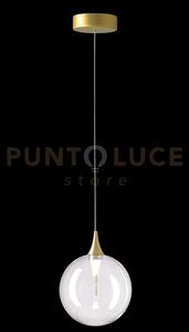 Lampada a sospensione bolla, metallo oro + paralume in vetro traspa