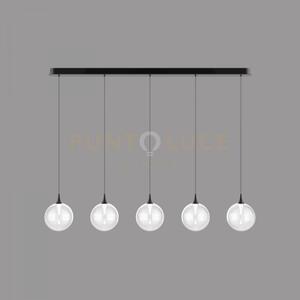 Lampada a sospensione bolla, metallo nero opaco + 5 luci in vetro t