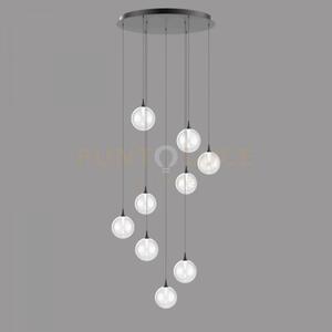 Lampada a sospensione bolla, metallo nero opaco + 9 vetri trasparen