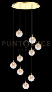 Lampada a sospensione bolla, metallo oro + 9 vetri ambra, led 36w 2